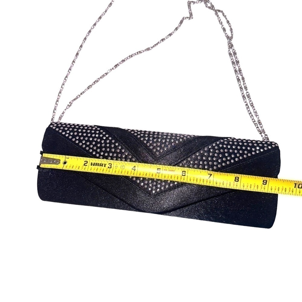 BLACK Satin Rhinestone Encrusted Clutch Bag - Picture 13 of 16
